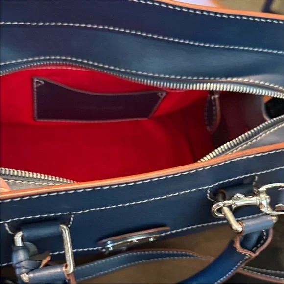 Dooney & Bourke Navy Satchel with Tan Trim - Picture 5 of 10